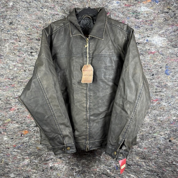 Vintage Arizona Jeans Company Jacket Mens Large Faux Leather‎ Motorcycle Bomber - Picture 1 of 16